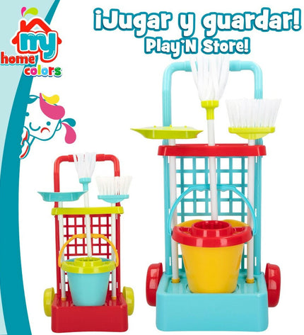 Colorbaby schoonmaakwagen met accessoires speelgoed, 5 onderdelen, voor imiteerspelletjes, 30.5 x 55.5 x 19.5 cm, 12 stuks