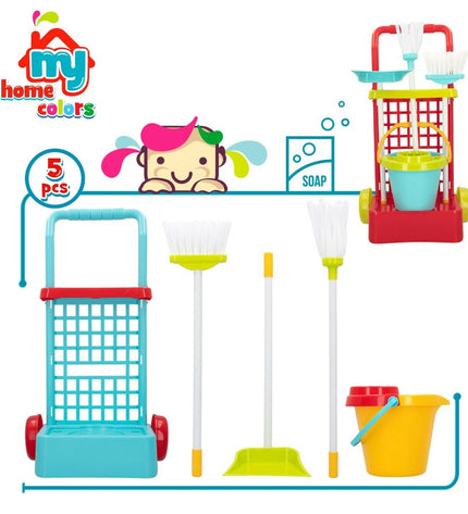 Colorbaby toy cleaning cart with accessories, 5-piece set, plastic play kitchen pretend cleaning set, 30.5 x 55.5 x 19.5 cm