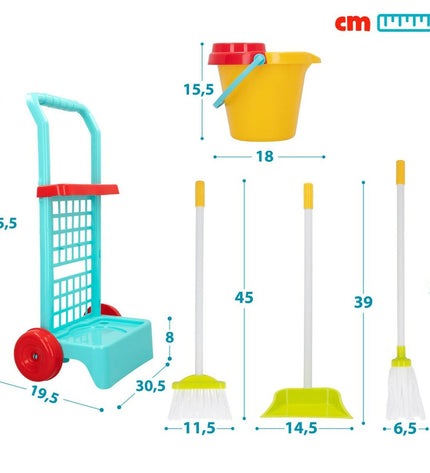 Colorbaby schoonmaakwagen met accessoires speelgoed voor kinderen, inclusief 5 onderdelen en imiteerspel voor pretend play.