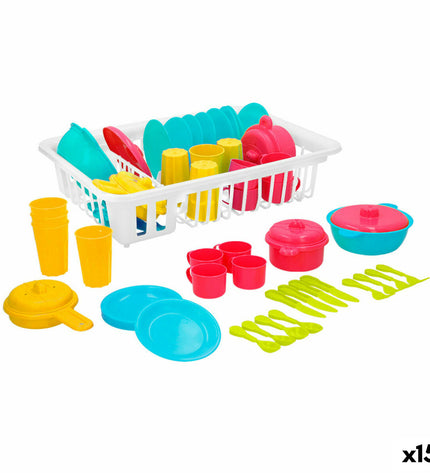 Colorbaby kids' toy set with 35 colorful pieces for role play and pretend games, including dishes and utensils for children.