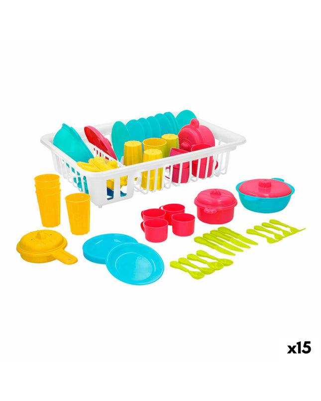 Colorbaby kids' toy set with 35 colorful pieces for role play and pretend games, including dishes and utensils for children.