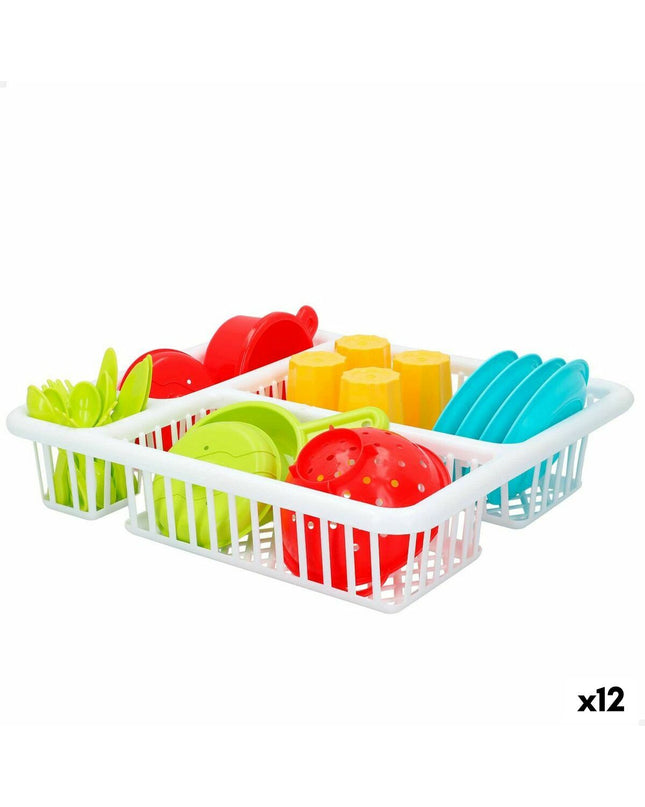 Colorbaby Kinderservies speelgoed set with 26 washable pieces, including plates, cups, and utensils for pretend play.