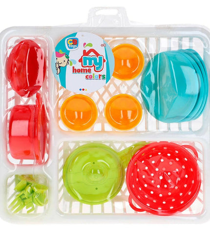 Colorbaby children's toy set with 26 washable play items, including utensils and accessories for imaginative pretend play.