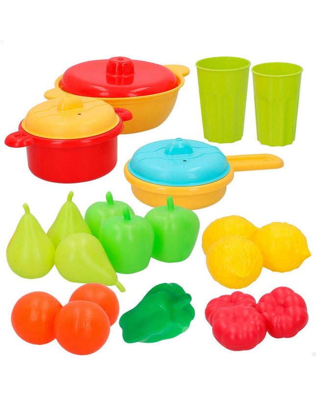 AquaSport play toy set with 24 kitchen and household items, including utensils, cookware, and cleaning tools for pretend play.