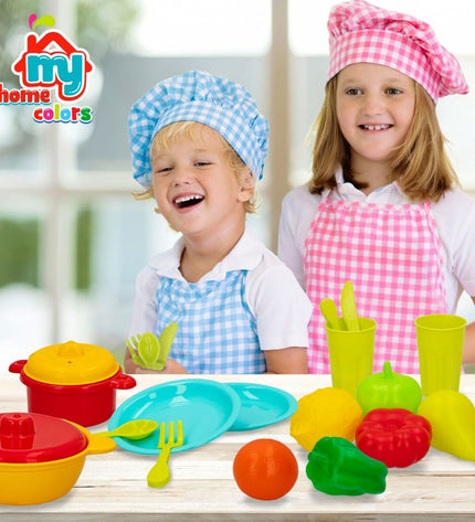 Colorbaby speelgoedset met 20 huishoud- en kookgerei onderdelen, imiteerspel voor kinderen, kleurrijk en speels ontwerp