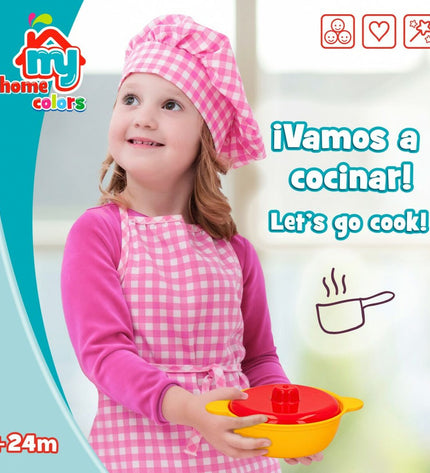 Colorbaby pretend play toy set with 20 household and cooking utensils, including pots, pans, and food items for kids.