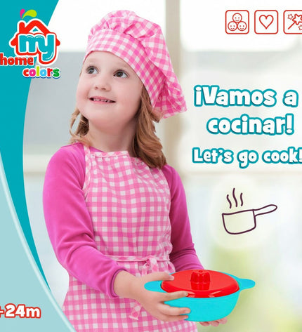 Colorbaby play kitchen and household toy set with 31 pieces, including utensils, pots, and food items for imaginative play.