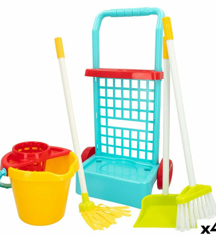 Colorbaby My Home cleaning cart with accessories, toy playset for children, featuring a colorful pretend cleaning trolley.
