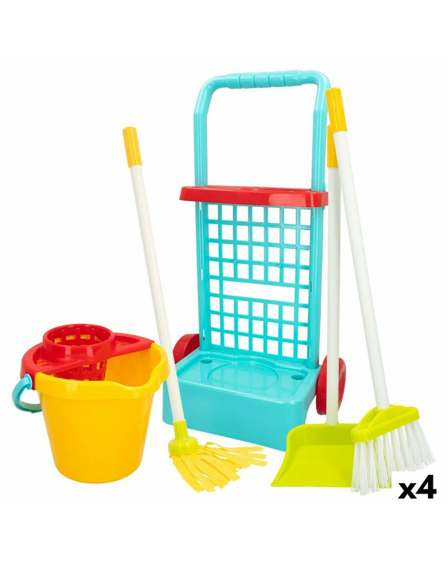 Colorbaby My Home cleaning cart with accessories, toy playset for children, featuring a colorful pretend cleaning trolley.