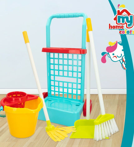 Colorbaby My Home cleaning trolley with accessories, toy playset for pretend cleaning, 30.5 x 55.5 x 19.5 cm, four-piece set.