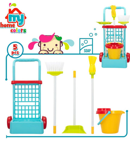 Colorbaby My Home cleaning trolley with accessories, toy cleaning cart for kids, measuring 30.5 x 55.5 x 19.5 cm, four pieces