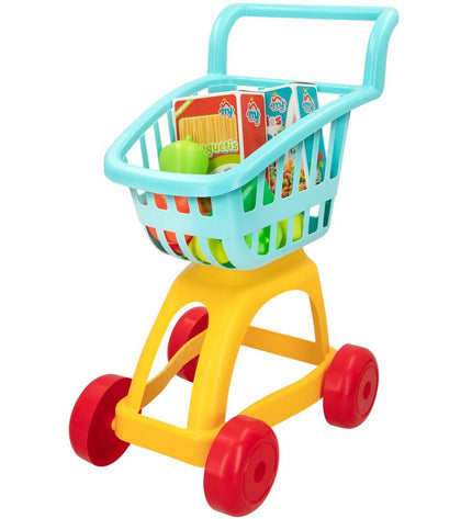 Colorbaby My Home toy shopping carts set with four colorful carts, measuring 30x54x41 cm, for imaginative play and role-playing.