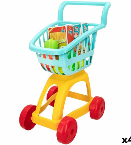 Colorbaby My Home toy shopping cart set with four colorful plastic carts, designed for pretend play and role-playing activities.