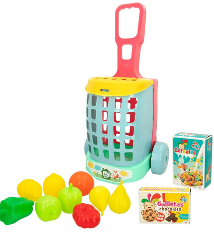 Colorbaby My Home toy shopping cart set with 12 pieces, colorful plastic play food and accessories, perfect for imiteerspelletjes.