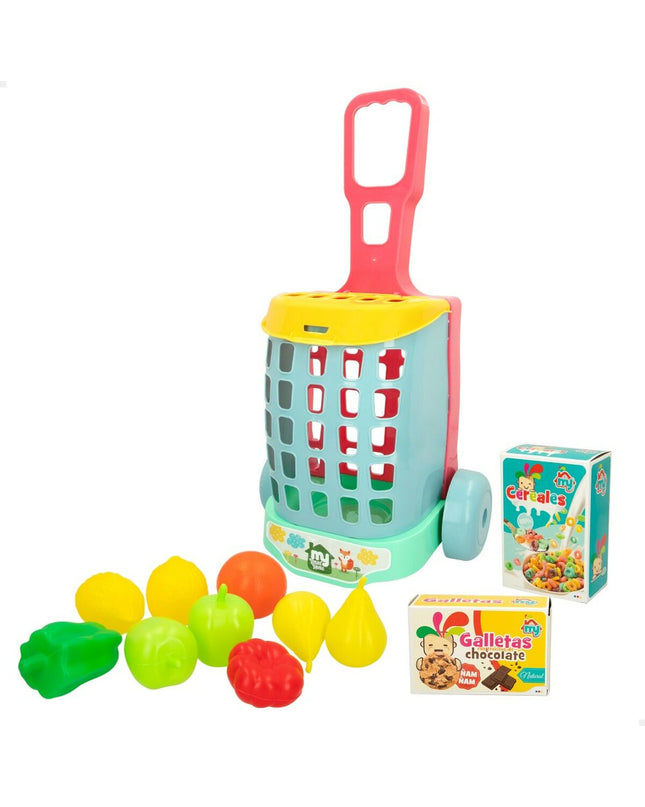 Colorbaby My Home toy shopping cart set with 12 pieces, colorful plastic play food and accessories, perfect for imiteerspelletjes.