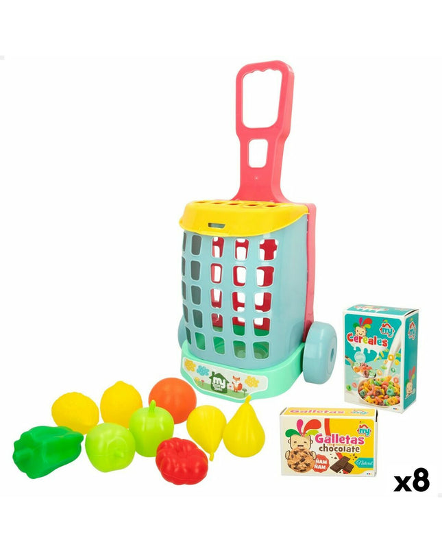 Colorbaby My Home speelgoed winkelwagen with 12 play items, 15x10x6 cm, 8-piece set, ideal for pretend play and role-playing games.