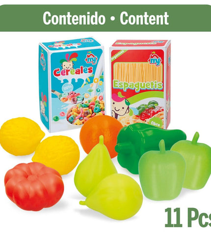 Colorbaby My Home toy set with 12 pieces, including a small shopping cart and accessories, ideal for pretend play.