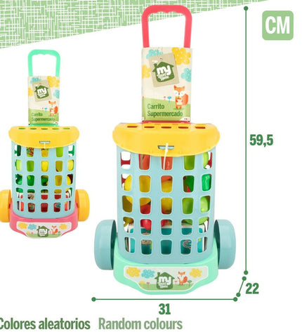 Colorbaby My Home speelgoed winkelwagen with 12 colorful toy pieces, measuring 15x10x6 cm, designed for imaginative play.