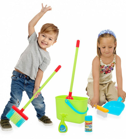Set of four PlayGo cleaning and storage kits, each measuring 6 x 50 x 6 cm, designed for pretend play and role-playing games.