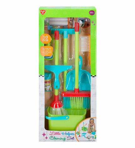 PlayGo Reinig & Opberg Kit with four toy cleaning and storage sets, featuring mini-sized tools and containers for kids' pretend play.