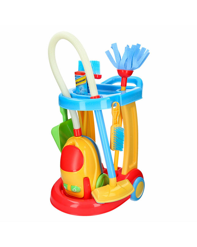 PlayGo cleaning trolley with accessories, toy pretend play set, two units, featuring a compact design for imaginative role-playing.