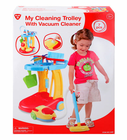 Two PlayGo cleaning trolleys with accessories, toy imiteer game set, measuring 30.5 x 67 x 37 cm, for pretend play.