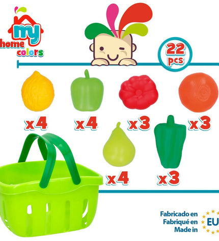 Colorbaby Eten speelgoedset with 22 pieces, including utensils and food items for imaginative play.