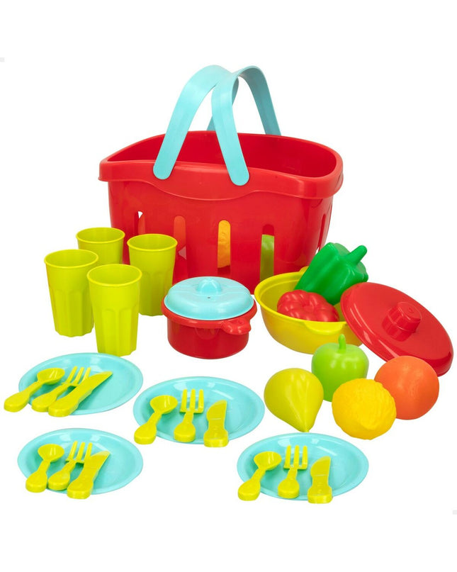Colorbaby pretend play toy set with 36 kitchen and household items, including utensils, pots, and food for kids' imiteerspelletjes.