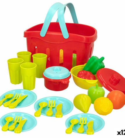 Colorbaby play kitchen and household toy set with 36 pieces, including utensils, food, and cooking accessories for kids.