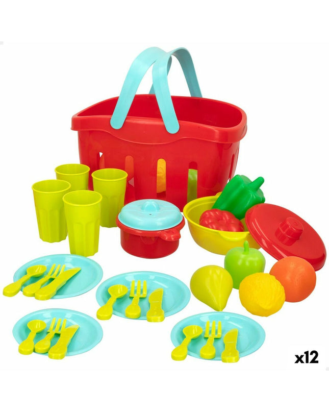 Colorbaby play kitchen and household toy set with 36 pieces, including utensils, food, and cooking accessories for kids.