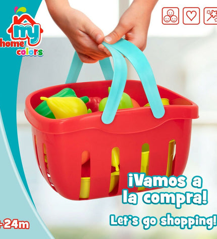 Colorbaby play kitchen and household toy set with 36 pieces, including cookware, utensils, and food items for imaginative play.