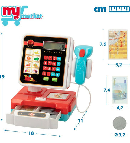 Colorbaby Speelgoedkassa My Home with 17 pieces, realistic toy cash register, designed for imaginative play, 18x19x11 cm