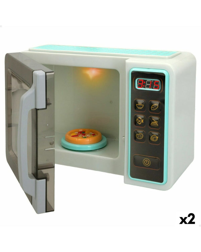 Two PlayGo Magnetron toy sets, each measuring 24x17x11 cm, featuring realistic toy microwave appliances for imiteerspelletjes.
