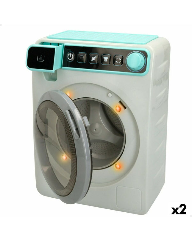 Set of two PlayGo toy washing machines, 17.5 x 24 x 12 cm, designed for pretend play and imaginative games.