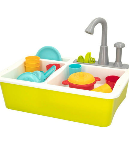 Colorbaby play kitchen with 22 accessories, featuring a sink, stove, and utensils, measuring 42x29x28 cm for imaginative pretend play.