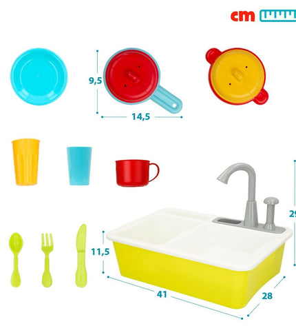 Colorbaby toy kitchen with 22 accessories, featuring a sink, stove, and utensils, measuring 42x29x28 cm for imaginative play.