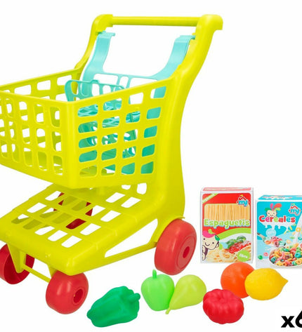 Colorbaby My Home toy shopping cart with 9 parts, measuring 34x53.5x45 cm, shown with six carts in playful blue color.