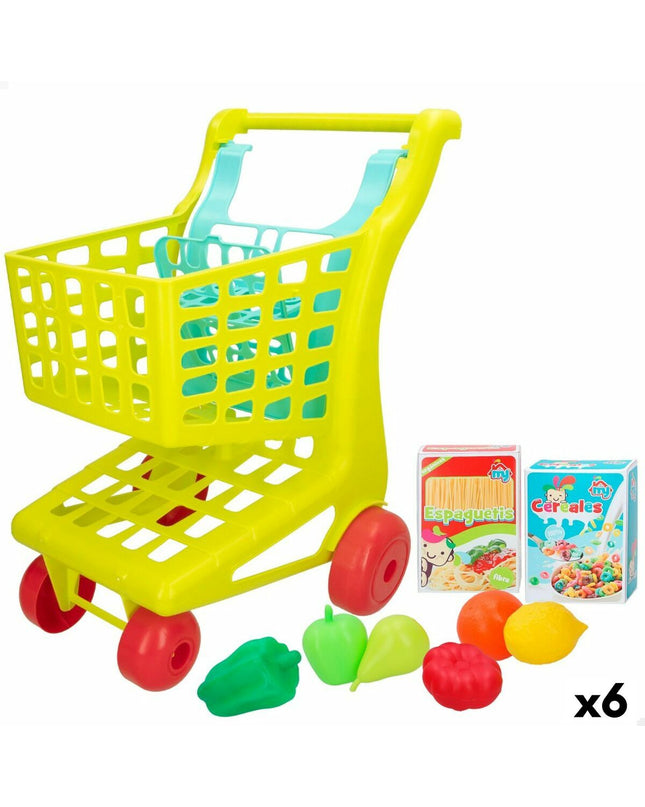 Colorbaby My Home toy shopping cart with 9 parts, measuring 34x53.5x45 cm, shown with six carts in playful blue color.