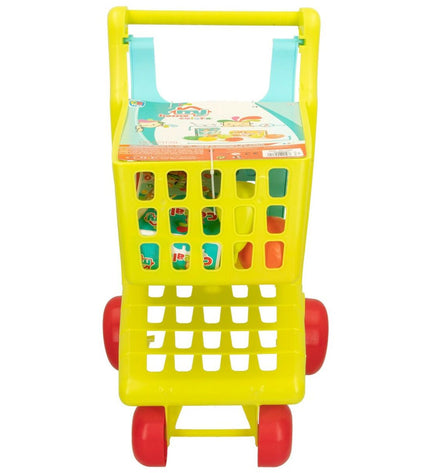 Colorbaby My Home toy shopping cart with nine parts, measuring 34x53.5x45 cm, shown with six carts in a playful setting.