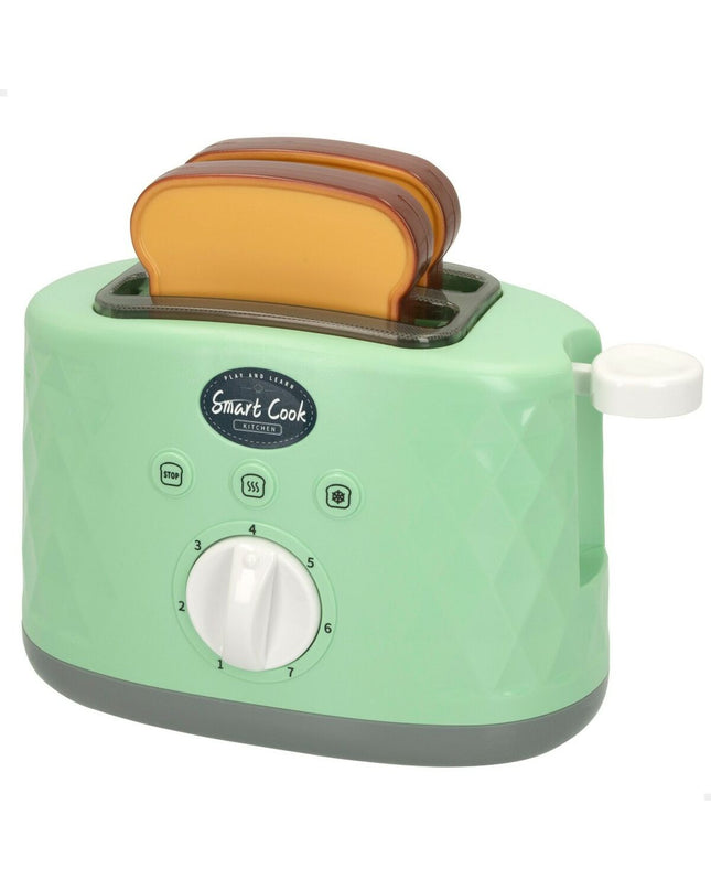 Colorbaby speelgoedbroodrooster set with six toy toasters, each 18 x 11.5 x 9.5 cm, featuring colorful design and sound effects.