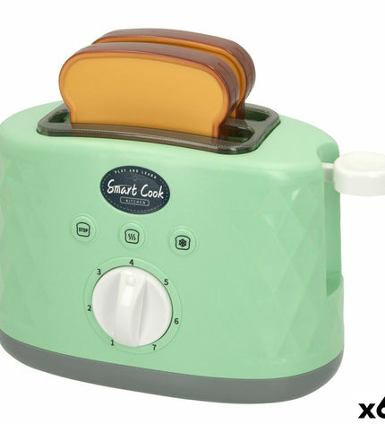 Colorbaby toy bread toaster set with six colorful toy toasters, ideal for pretend play, measuring 18 x 11.5 x 9.5 cm.