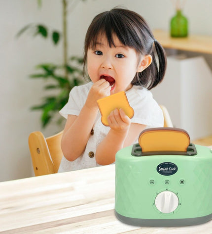 Colorbaby speelgoedbroodrooster set with six mini toy toasters, realistic design, and colorful details for imaginative play.