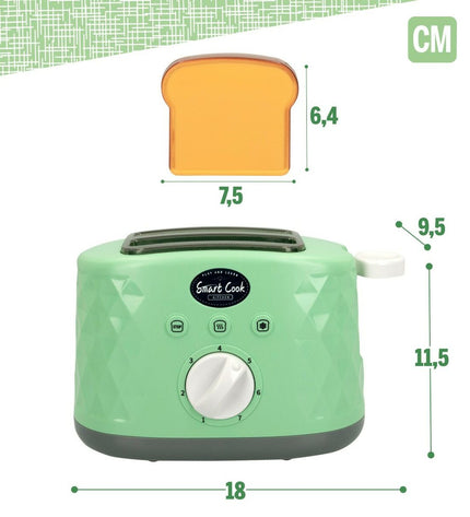 Colorbaby toy bread toaster set with six colorful toy toasters, each measuring 18 x 11.5 x 9.5 cm, for pretend play.