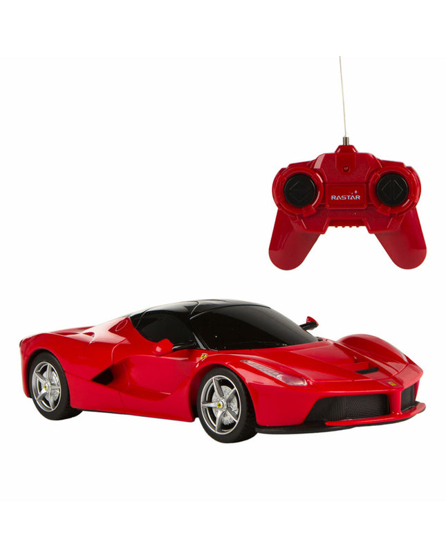 Four Ferrari LaFerrari remote control toy cars in 1:24 scale, colorful miniature vehicle toys for kids and collectors.