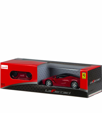 Four Ferrari LaFerrari remote control toy cars in 1:24 scale, detailed red vehicles for children’s play and collection.