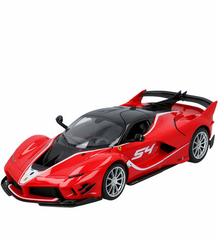 Two Ferrari FXX K Evo remote control toy cars in 1:14 scale, detailed miniature vehicles for play and collection.