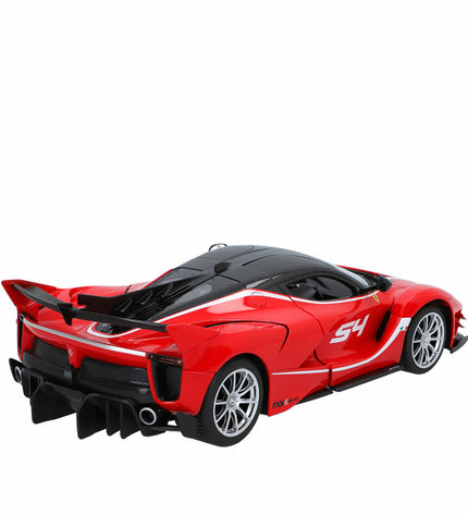 Two Ferrari FXX K Evo remote control toy cars in 1:14 scale, detailed red vehicles designed for play and collection.