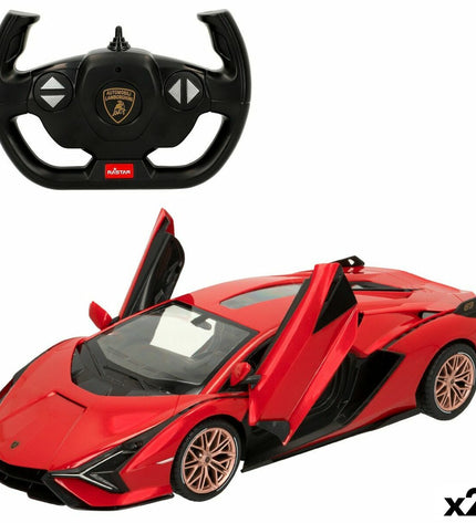 Two Lamborghini Sian remote control toy cars, 1:14 scale, detailed miniature vehicles for play and collection.