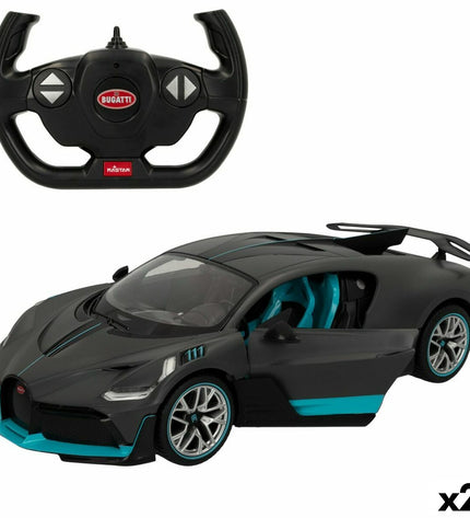 Two dark gray Bugatti Divo remote control toy cars, 1:14 scale, detailed miniature vehicles for play or display.