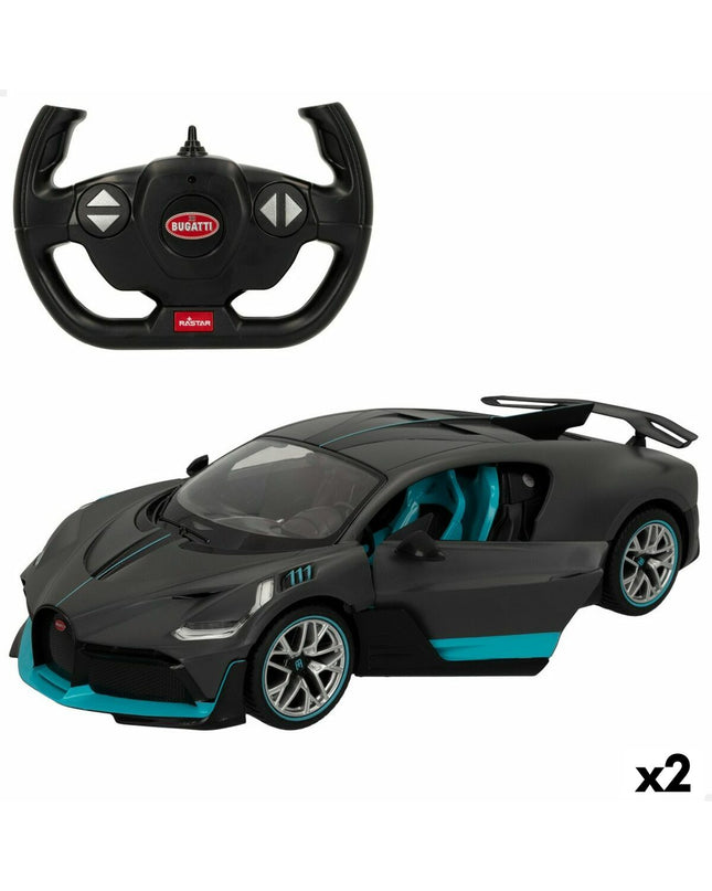 Two dark gray Bugatti Divo remote control toy cars, 1:14 scale, detailed miniature vehicles for play or display.